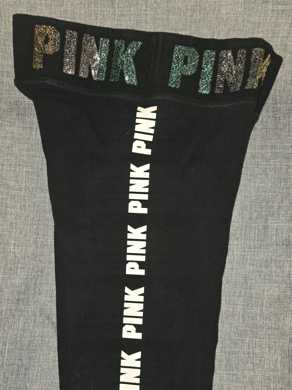PINK Victoria's Secret Black Leggings with Glitter Logo - Picture 6 of 8